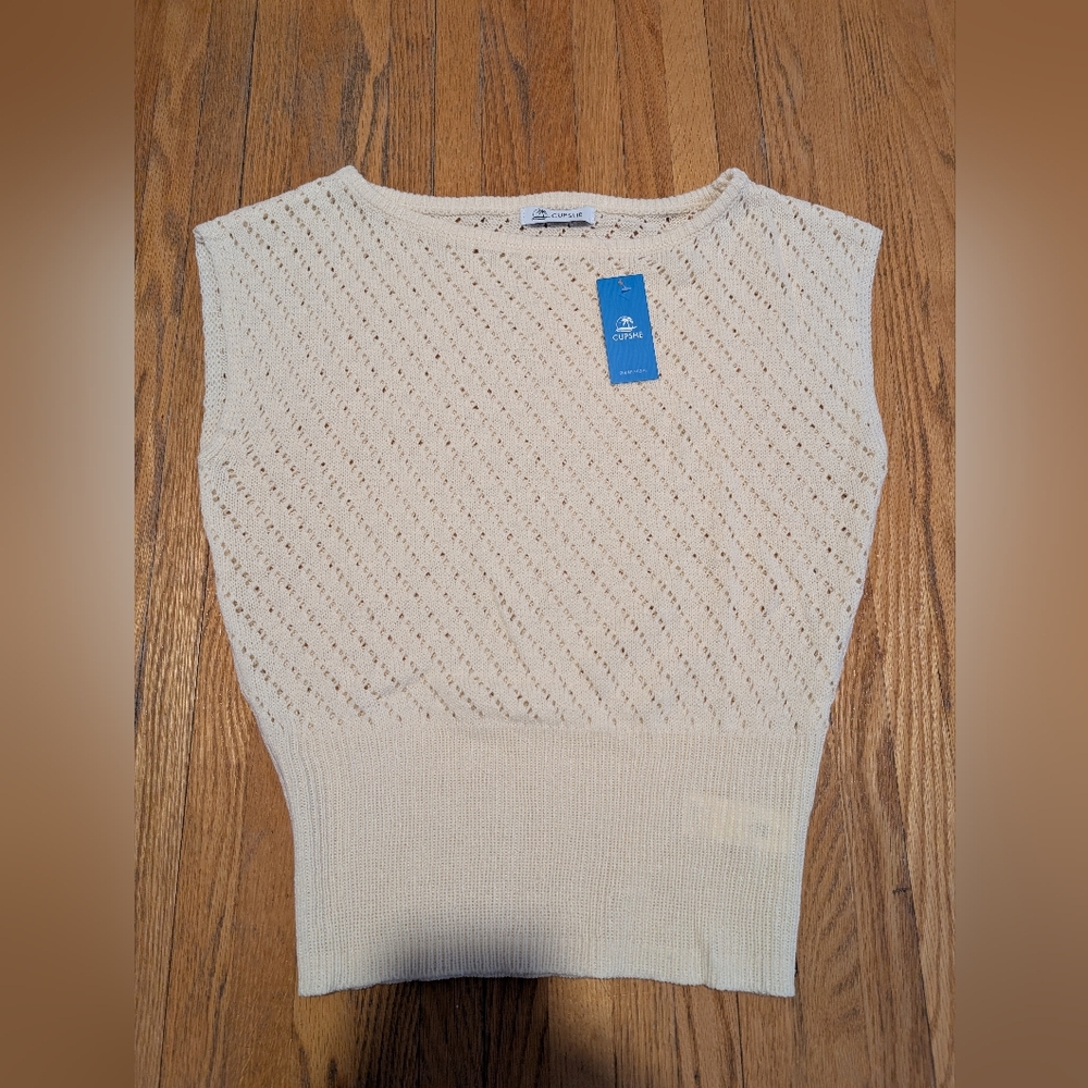 NWT Cupshe Cream Pointelle Knit Cover Up Top Size Small